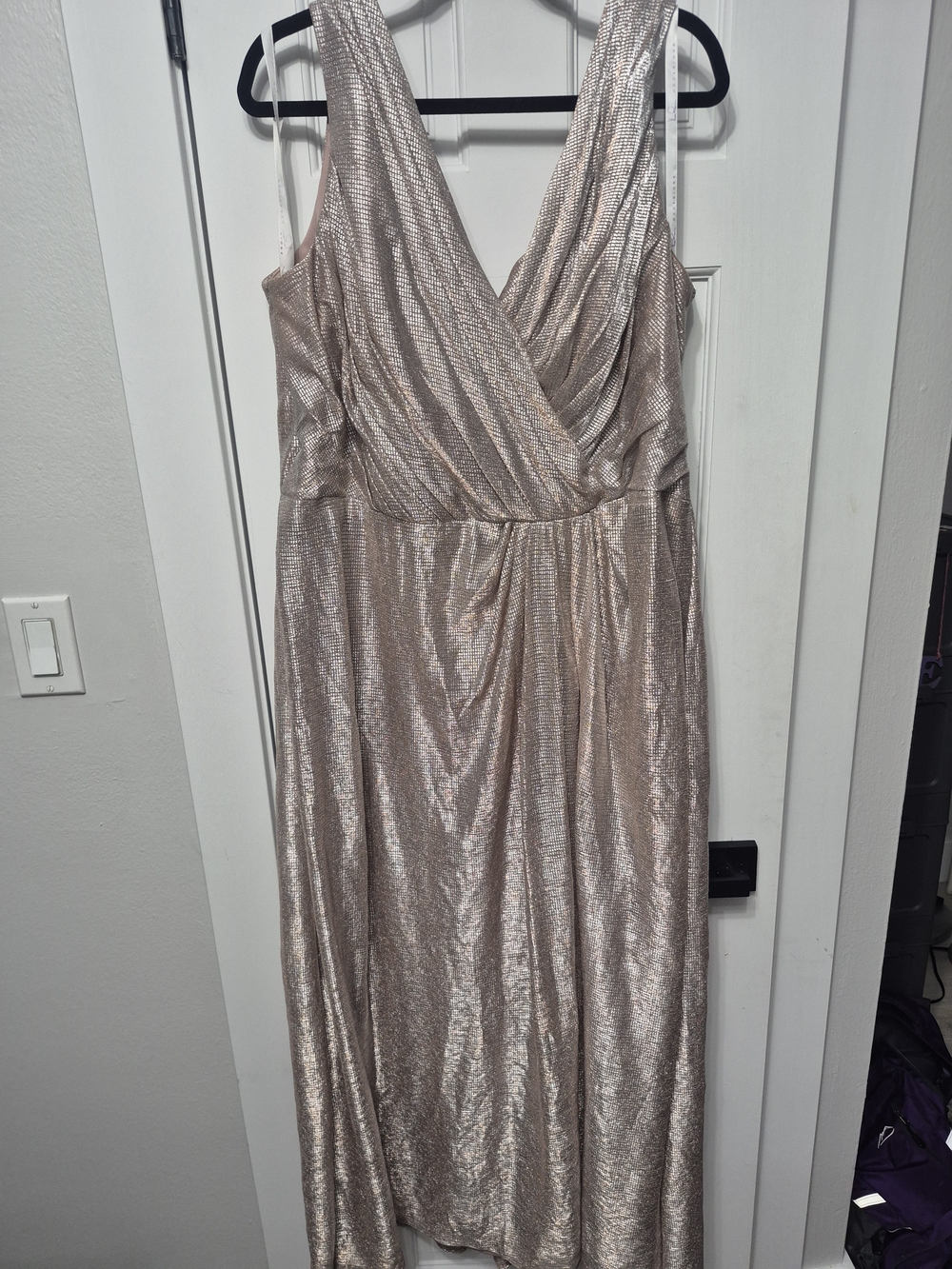 Hayley Paige Metallic Rose Gold Wrap Maxi Dress